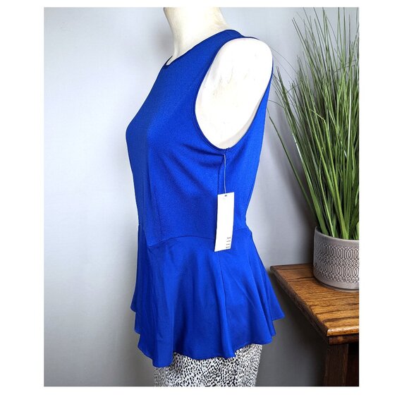 ELLE Womens Cobalt Blue Peplum Top Tank Sleeveless Exposed Zipper Sz Small NWT - Picture 1 of 7